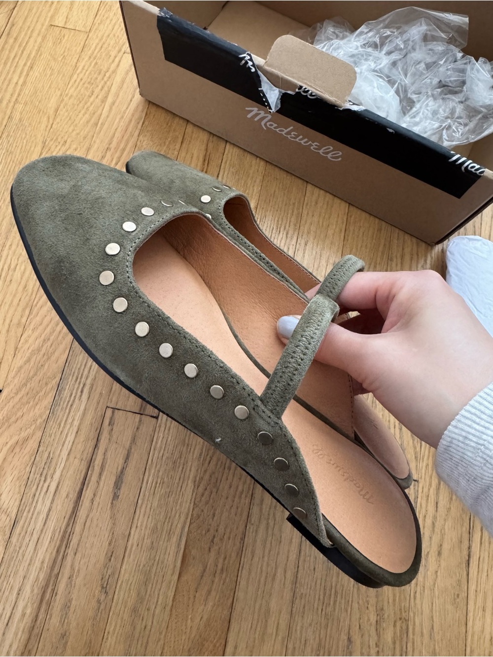 Madewell Suede Ballet Flat Mule with Gold Studs - Picture 5 of 7